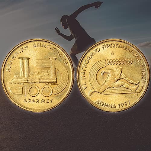 4 מטבעות מיוון | אוסף סט מטבעות יווני 100 DRACHMES | הופץ 1997-1999 | מרים משקולות | רץ | הרקלס